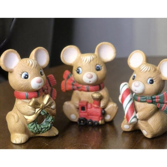 Vintage Set Of ( 3 ) Homco Christmas Mice Figurines Holiday Decor - Picture 3 of 7
